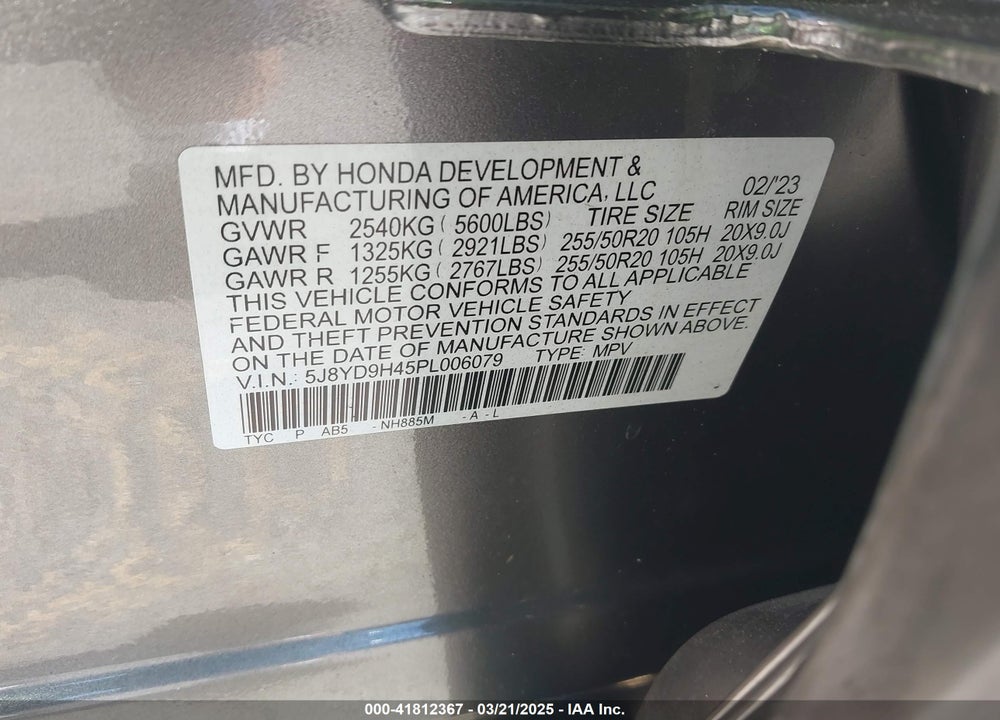 2023 ACURA MDX VIN: 5J8YD9H45PL006079