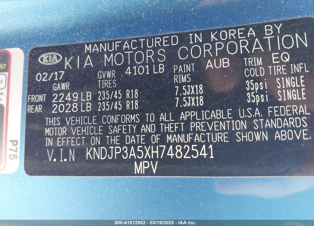 2017 KIA SOUL VIN: KNDJP3A5XH7482541