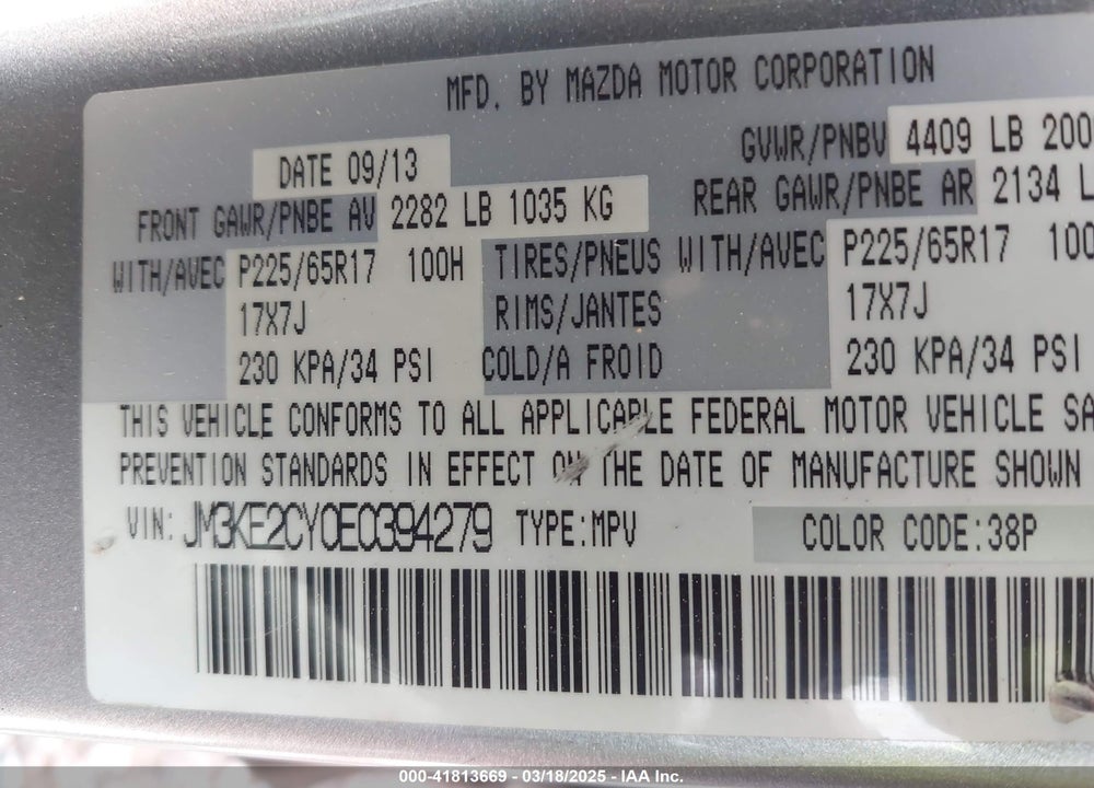 2014 MAZDA CX-5 VIN: JM3KE2CY0E0394279