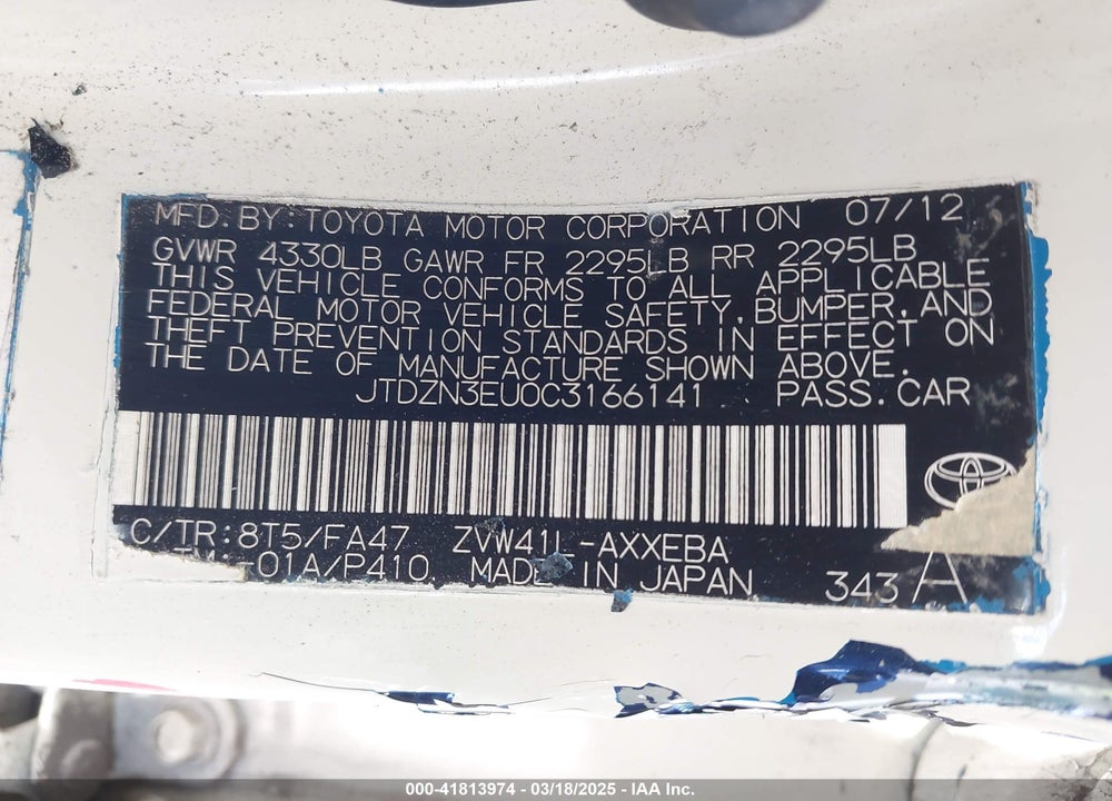 2012 TOYOTA PRIUS V THREE VIN: JTDZN3EU0C3166141