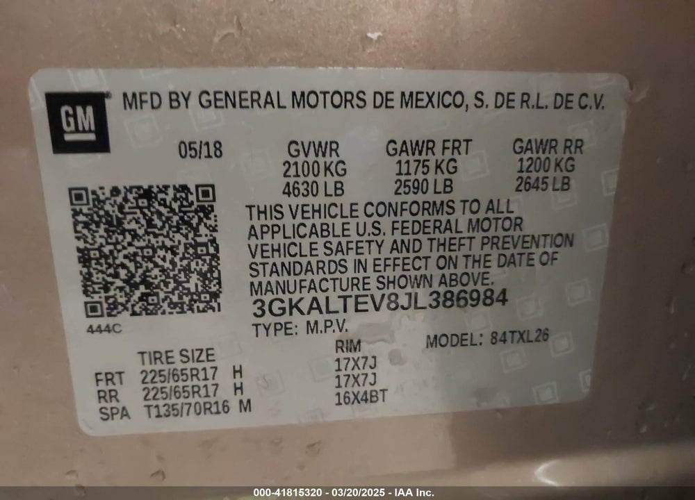 2018 GMC TERRAIN VIN: 3GKALTEV8JL386984