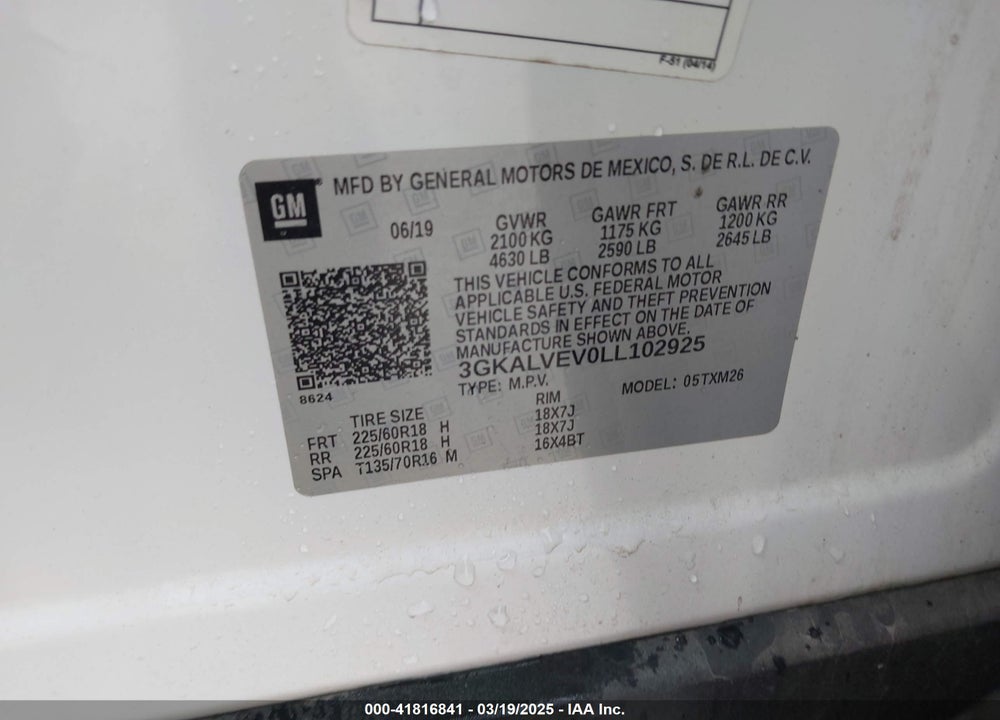 2020 GMC TERRAIN VIN: 3GKALVEV0LL102925