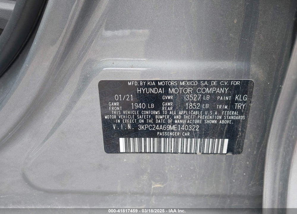 2021 HYUNDAI ACCENT SE VIN: 3KPC24A69ME140322