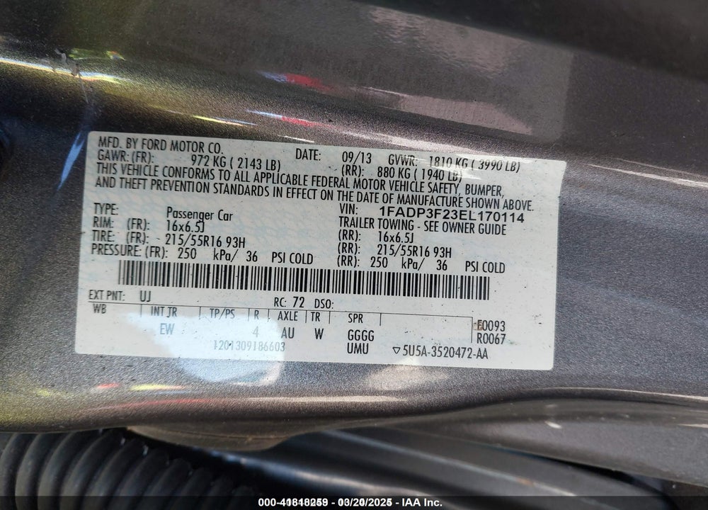 2014 FORD FOCUS VIN: 1FADP3F23EL170114