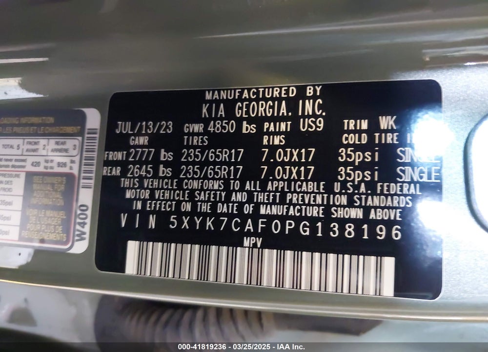 2023 KIA SPORTAGE VIN: 5XYK7CAF0PG138196
