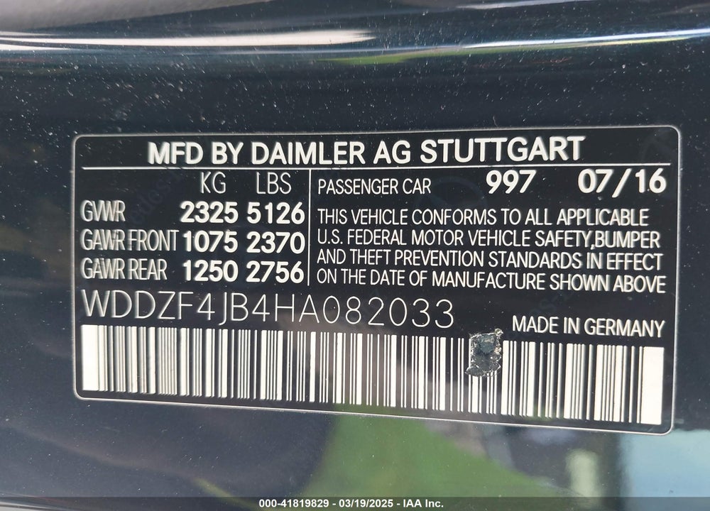 2017 MERCEDES-BENZ E 300 VIN: WDDZF4JB4HA082033