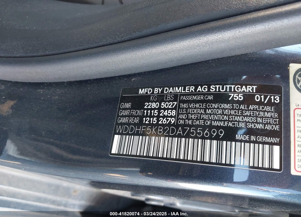 2013 MERCEDES-BENZ E 350 VIN: WDDHF5KB2DA755699