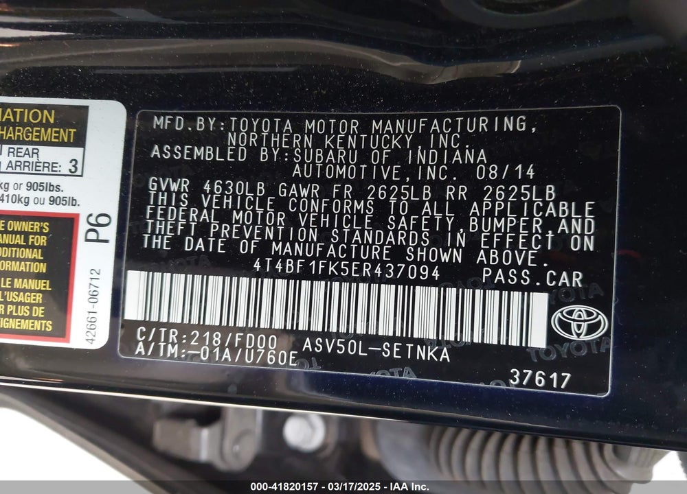 2014 TOYOTA CAMRY VIN: 4T4BF1FK5ER437094