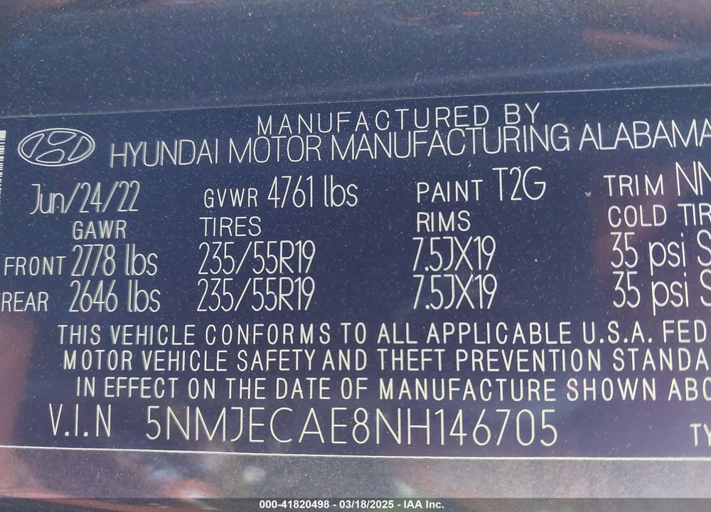 2022 HYUNDAI TUCSON VIN: 5NMJECAE8NH146705