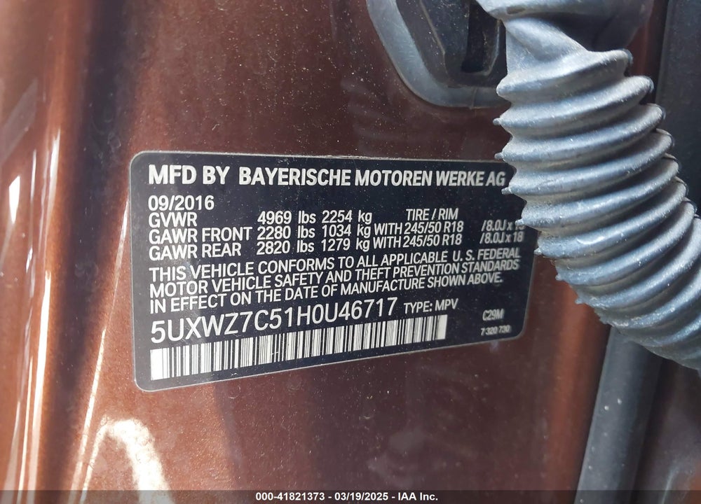 2017 BMW X3 VIN: 5UXWZ7C51H0U46717