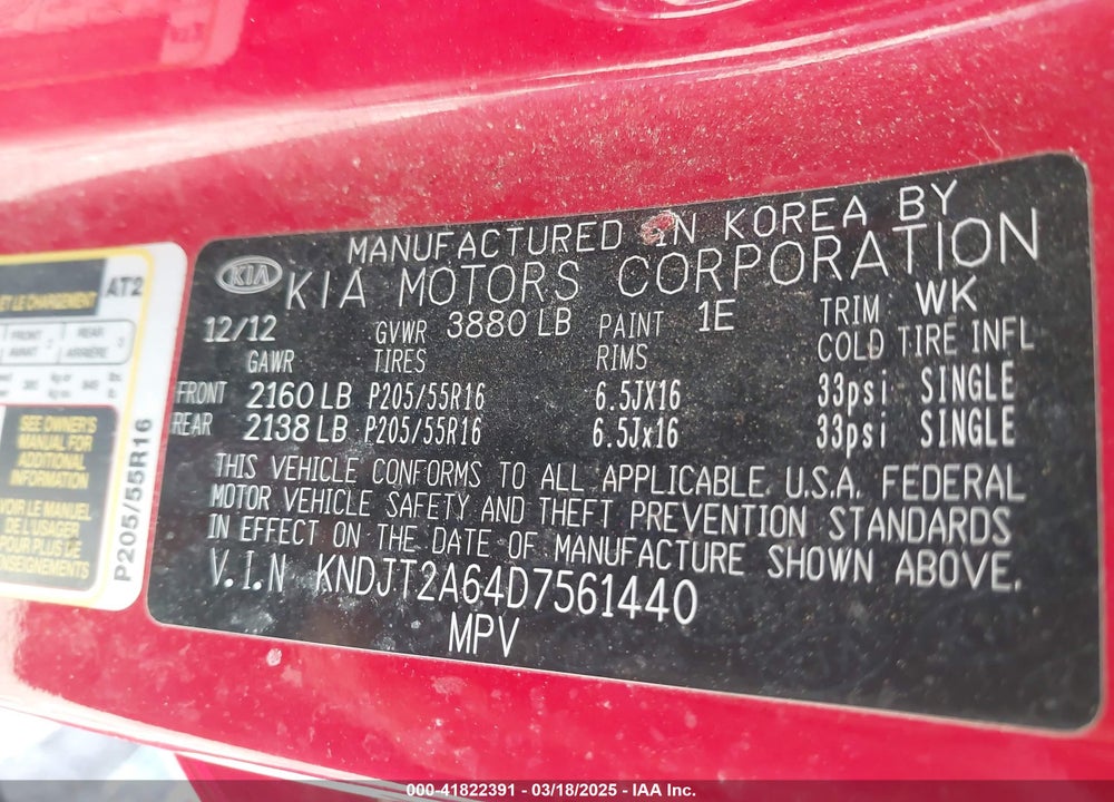 2013 KIA SOUL VIN: KNDJT2A64D7561440