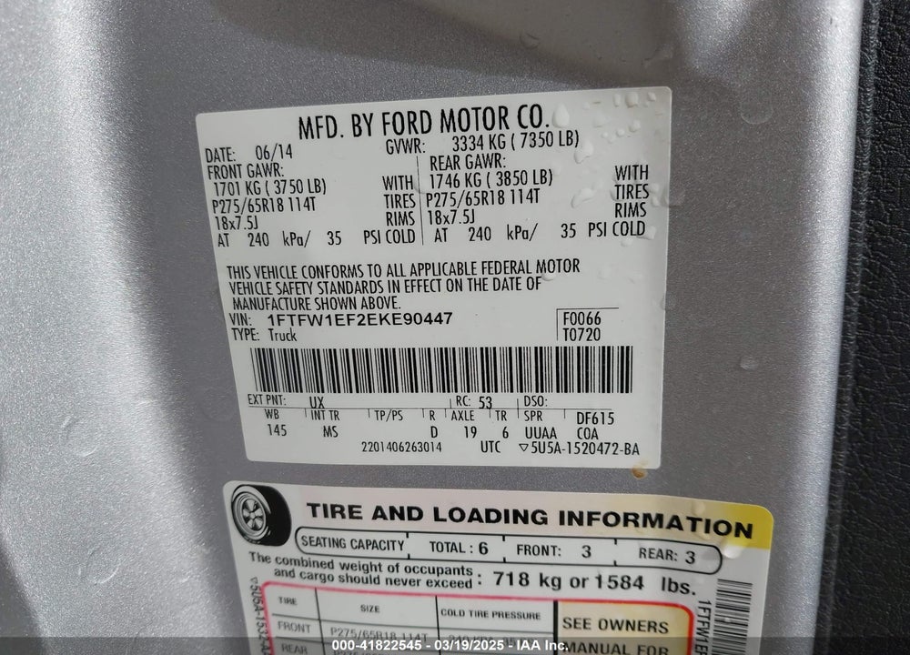 2014 FORD F-150 XLT VIN: 1FTFW1EF2EKE90447