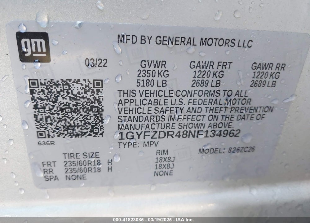 2022 CADILLAC XT4 VIN: 1GYFZDR48NF134962