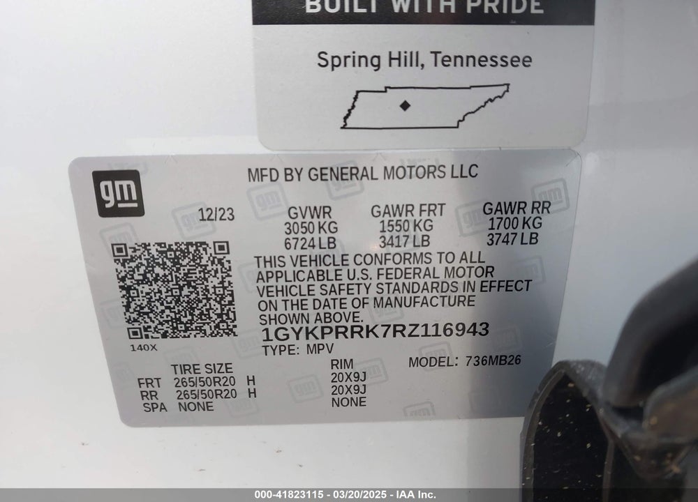 2024 CADILLAC LYRIQ VIN: 1GYKPRRK7RZ116943