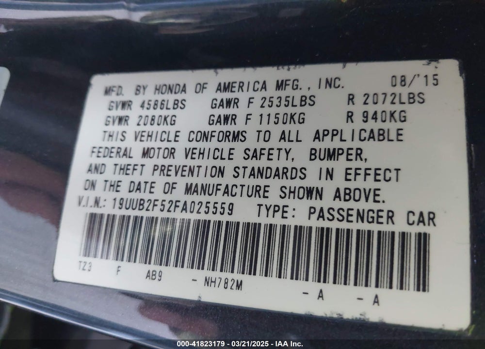 2015 ACURA TLX VIN: 19UUB2F52FA025559