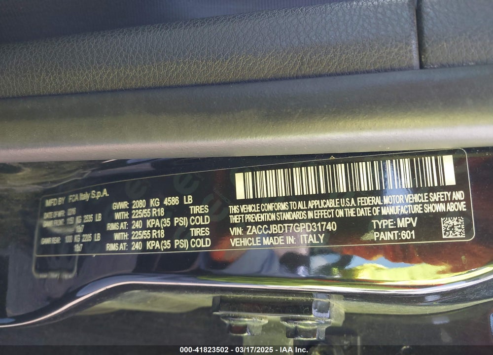 2016 JEEP RENEGADE VIN: ZACCJBDT7GPD31740