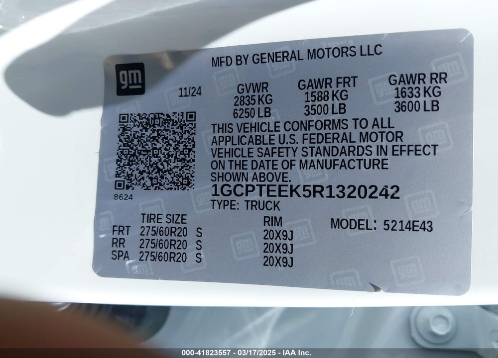 2024 CHEVROLET COLORADO 4WD TRAIL BOSS VIN: 1GCPTEEK5R1320242