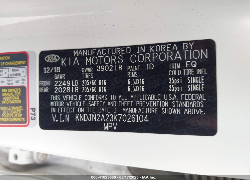 2019 KIA SOUL VIN: KNDJN2A23K7026104