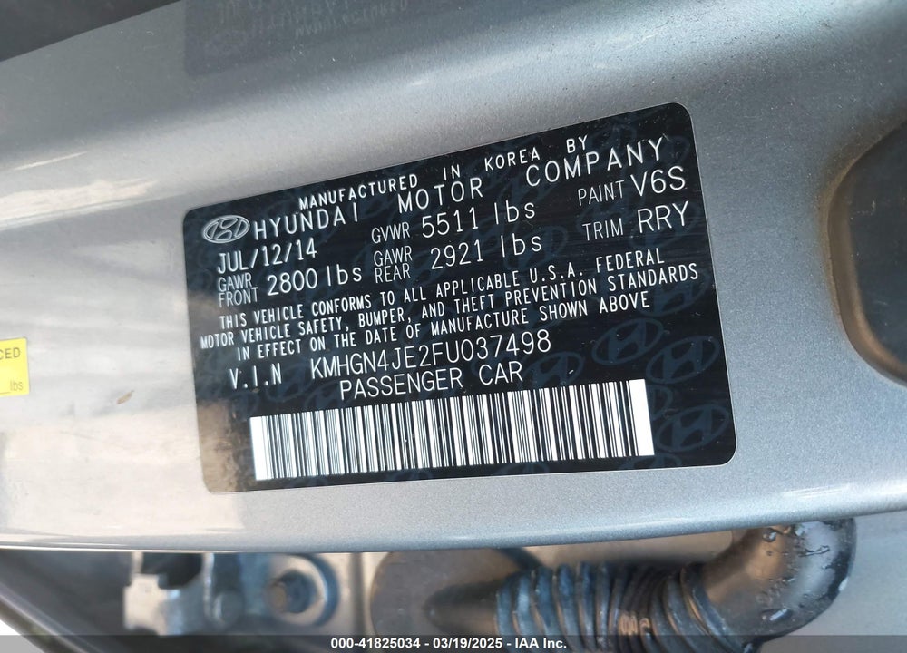 2015 HYUNDAI GENESIS VIN: KMHGN4JE2FU037498