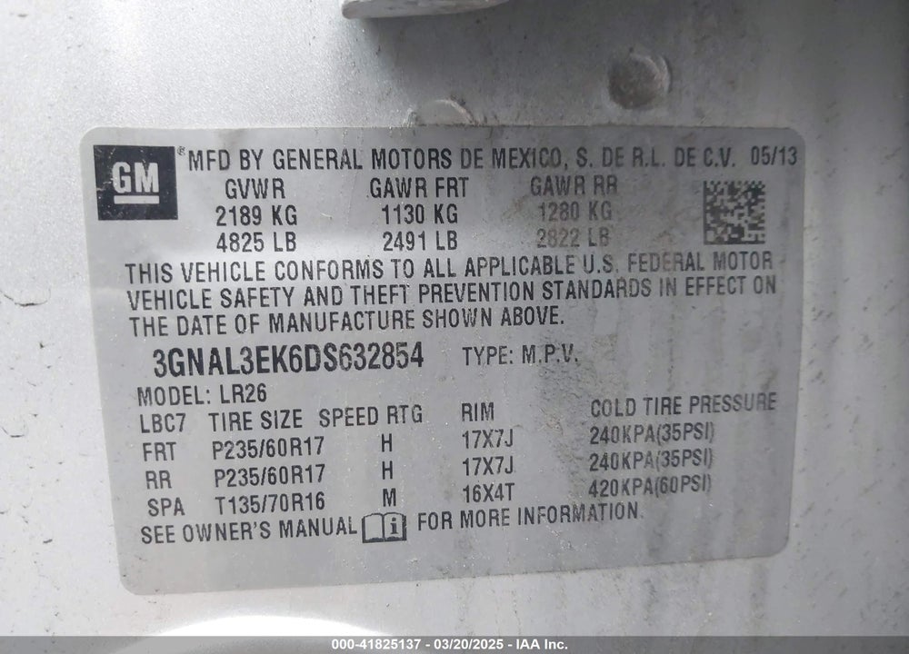 2013 CHEVROLET CAPTIVA SPORT LT VIN: 3GNAL3EK6DS632854