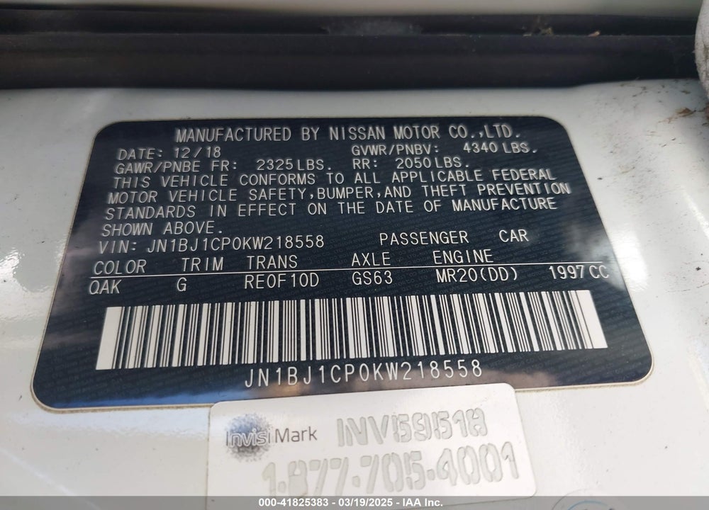 2019 NISSAN ROGUE SPORT VIN: JN1BJ1CP0KW218558
