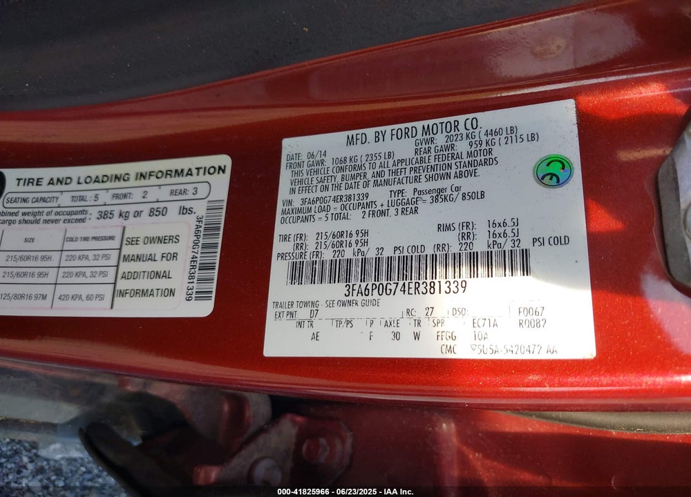 2014 FORD FUSION VIN: 3FA6P0G74ER381339