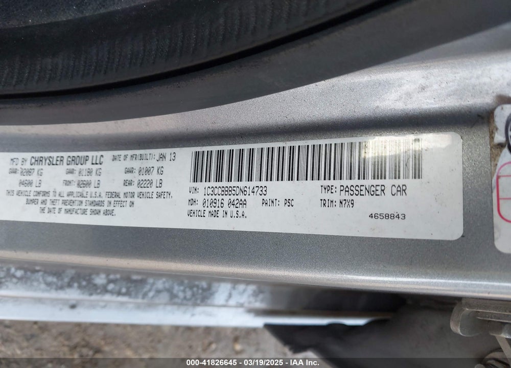 2013 CHRYSLER 200 TOURING VIN: 1C3CCBBB5DN614733