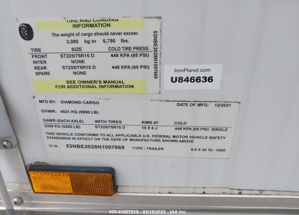 2022 DIAMOND TRAILERS INC 20' FOOD CONCESSION TRAILER VIN: 53NBE2028N1097669