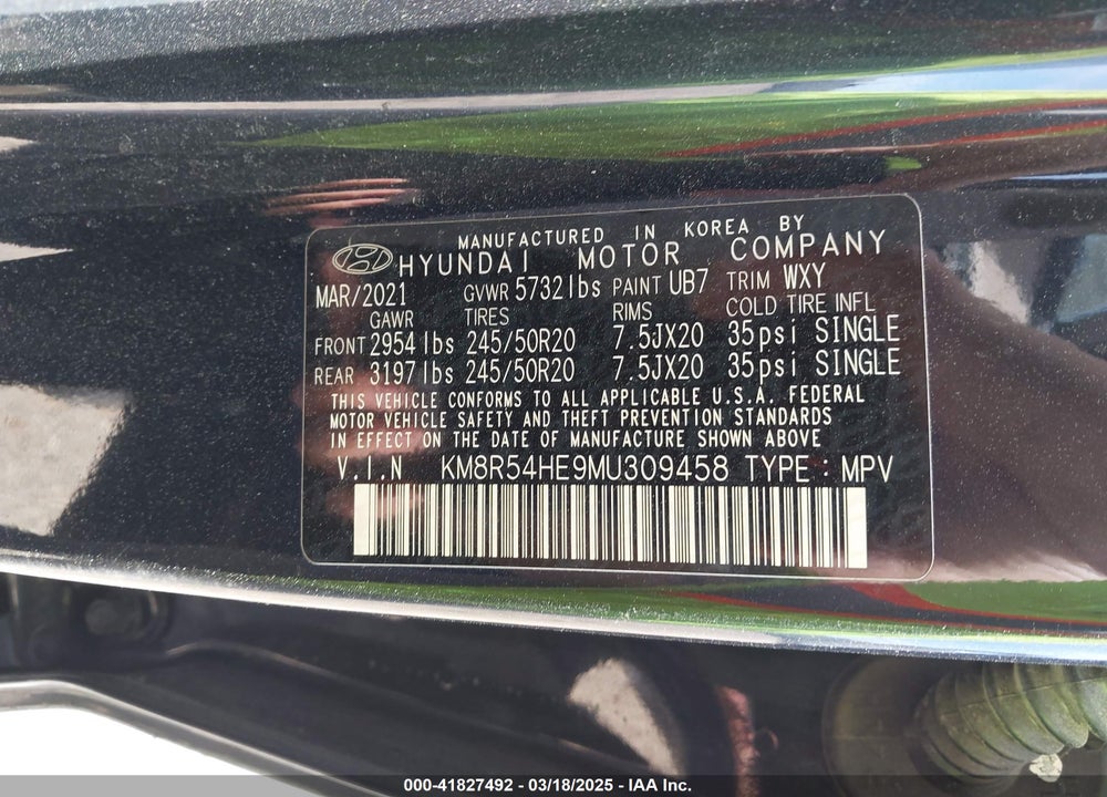 2021 HYUNDAI PALISADE VIN: KM8R54HE9MU309458