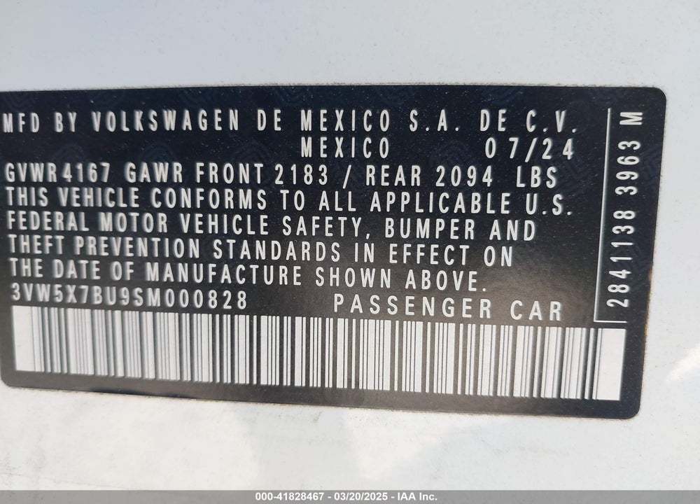 2025 VOLKSWAGEN JETTA 1.5T S VIN: 3VW5X7BU9SM000828