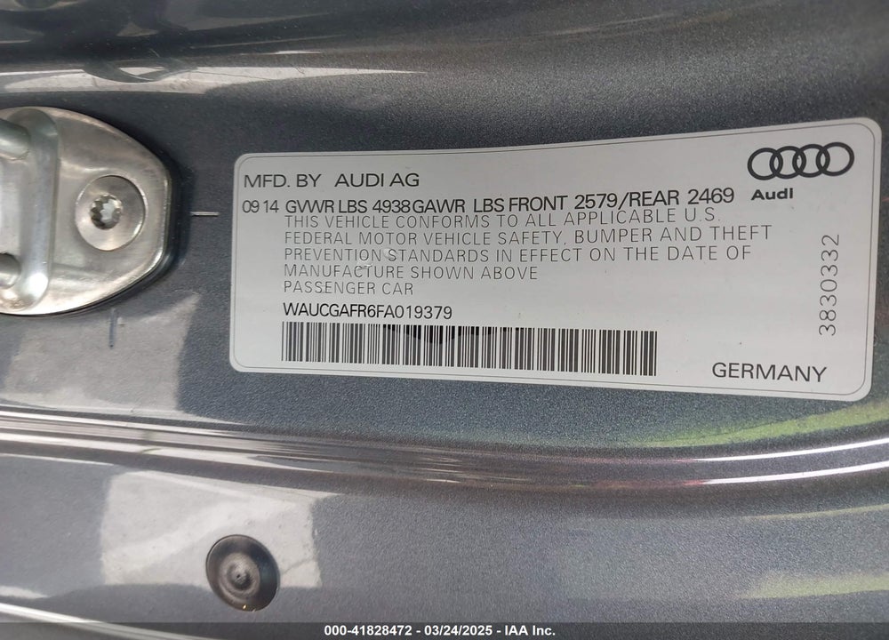 2015 AUDI S5 VIN: WAUCGAFR6FA019379