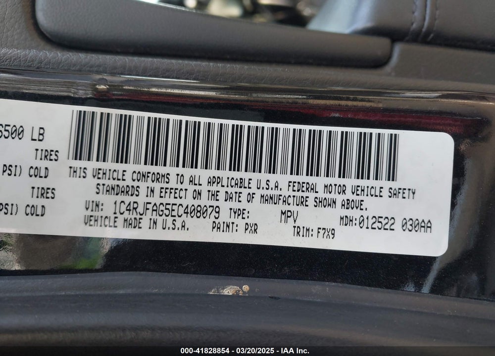 2014 JEEP GRAND CHEROKEE VIN: 1C4RJFAG5EC408079