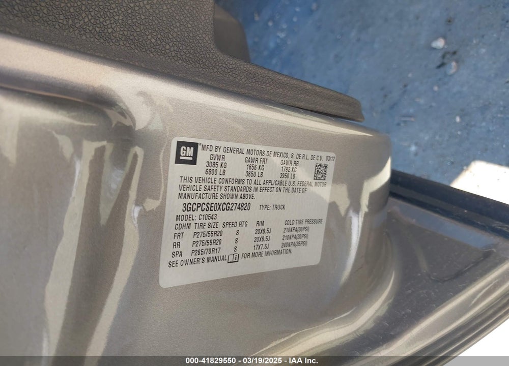 2012 CHEVROLET SILVERADO 1500 LT VIN: 3GCPCSE0XCG274820