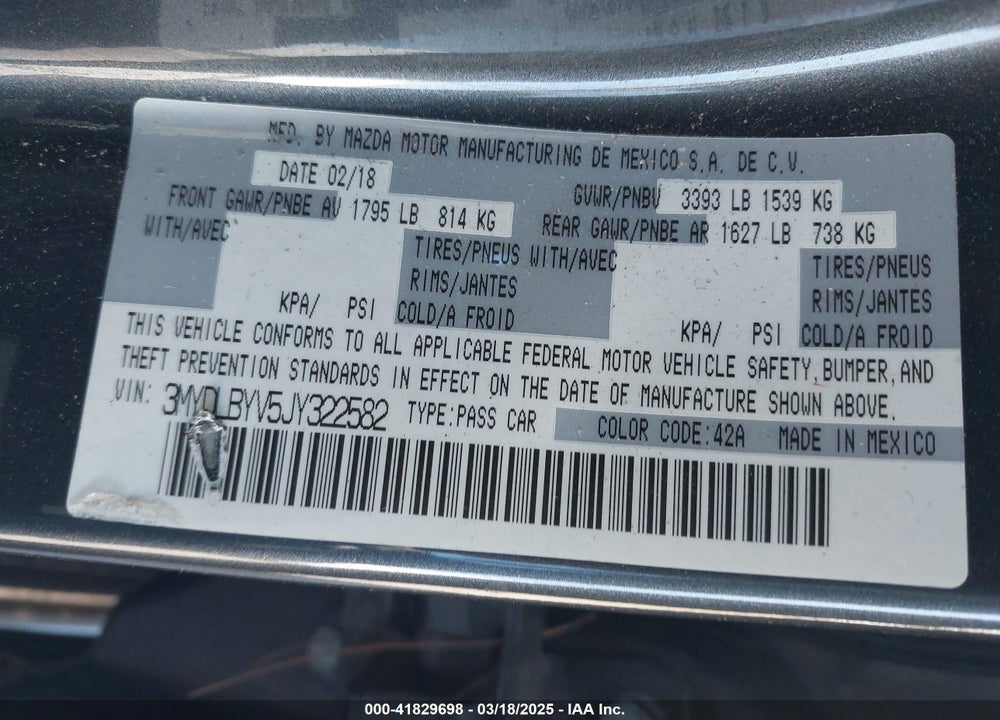2018 TOYOTA YARIS VIN: 3MYDLBYV5JY322582