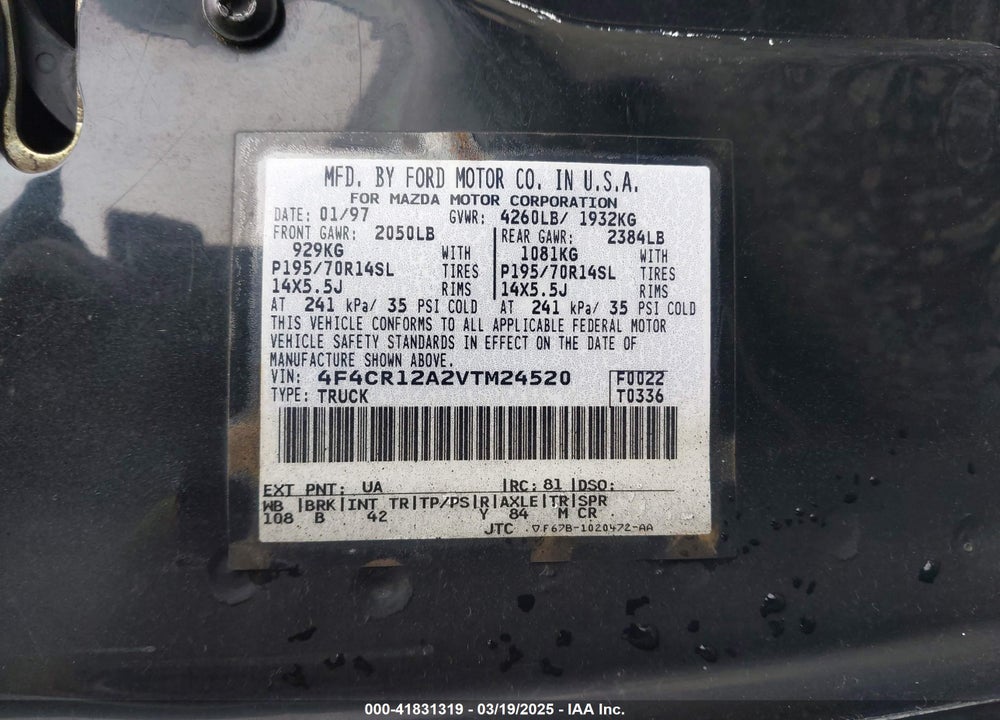 1997 MAZDA B2300 SE VIN: 4F4CR12A2VTM24520
