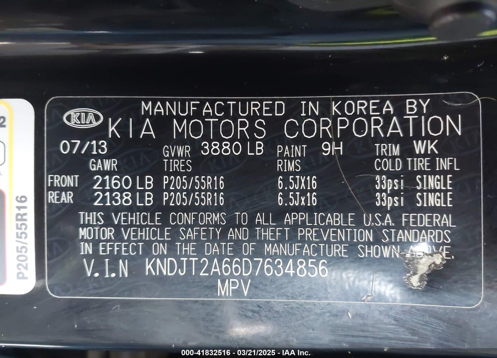 2013 KIA SOUL VIN: KNDJT2A66D7634856