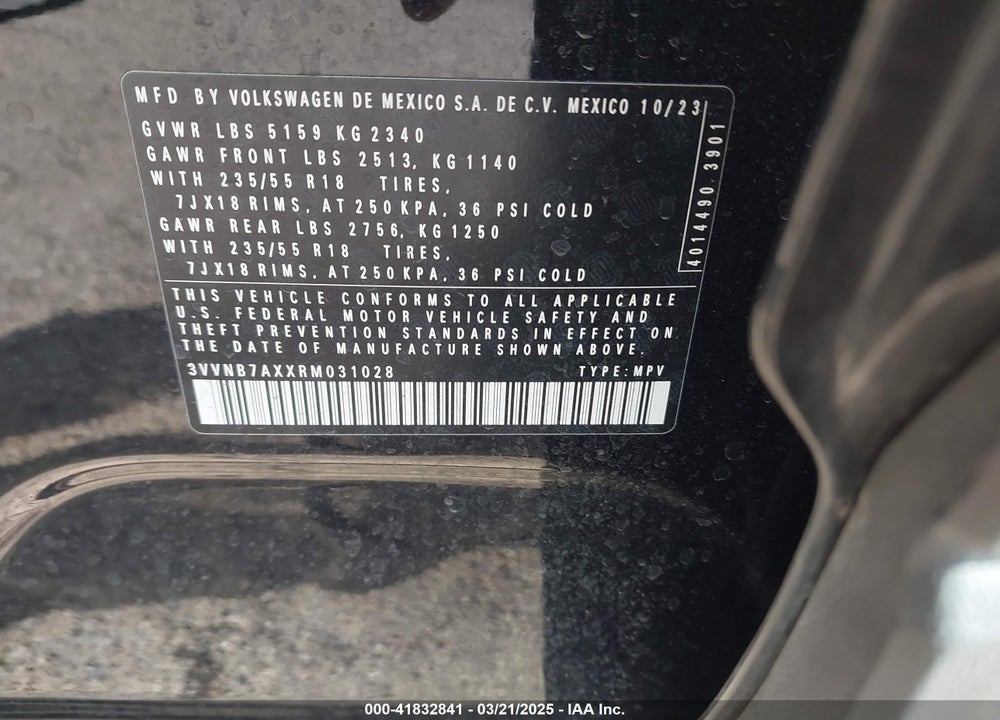 2024 VOLKSWAGEN TIGUAN VIN: 3VVNB7AXXRM031028