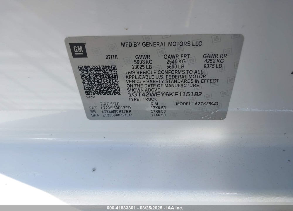 2019 GMC SIERRA 3500HD DENALI VIN: 1GT42WEY6KF115182