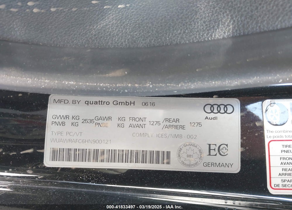 2017 AUDI RS7 VIN: WUAWRAFC6HN900121