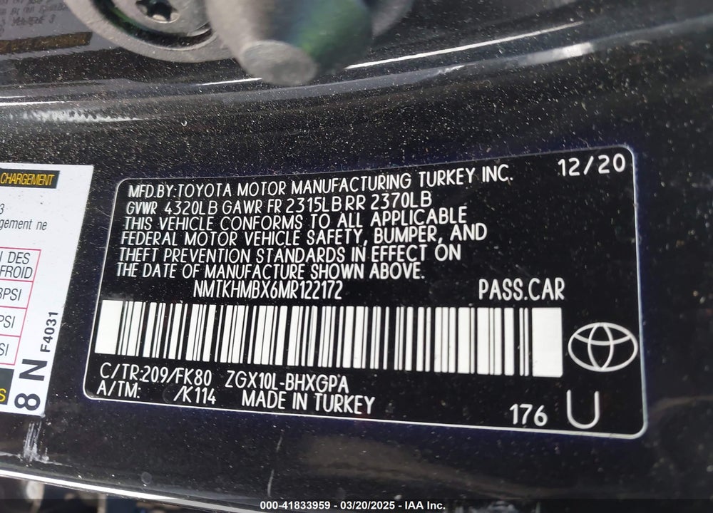 2021 TOYOTA C-HR VIN: NMTKHMBX6MR122172