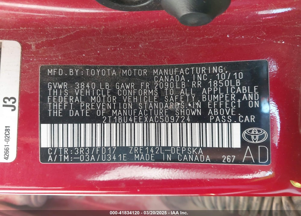 2010 TOYOTA COROLLA S VIN: 2T1BU4EEXAC509724