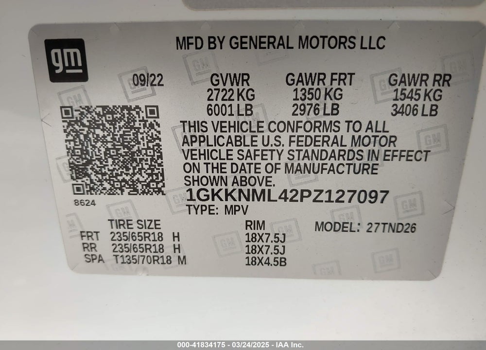2023 GMC ACADIA VIN: 1GKKNML42PZ127097