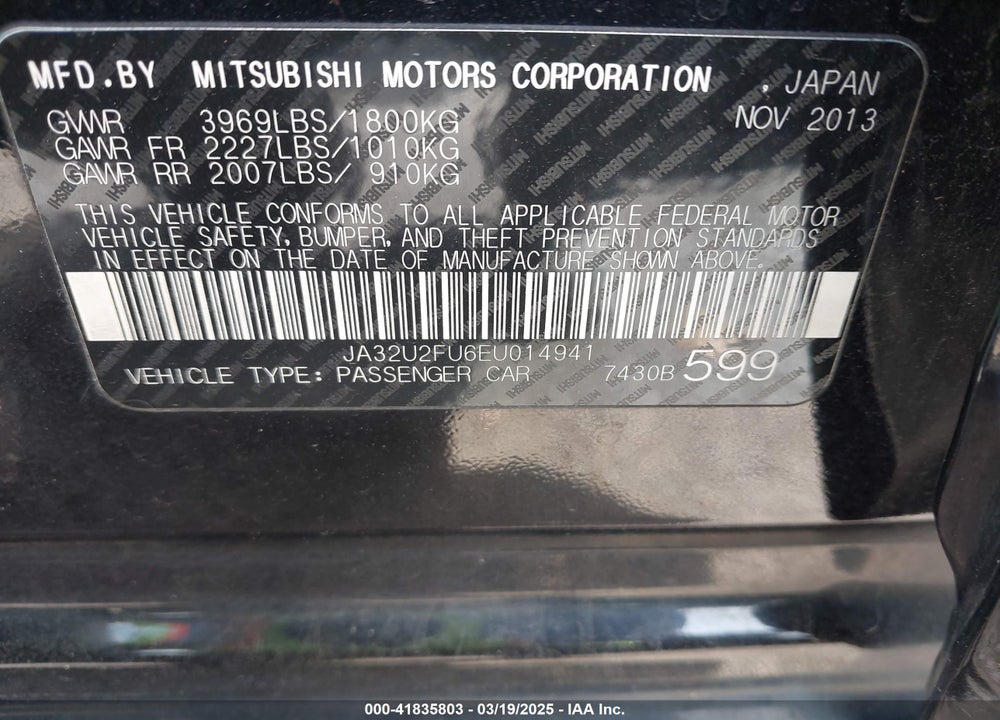 2014 MITSUBISHI LANCER VIN: JA32U2FU6EU014941