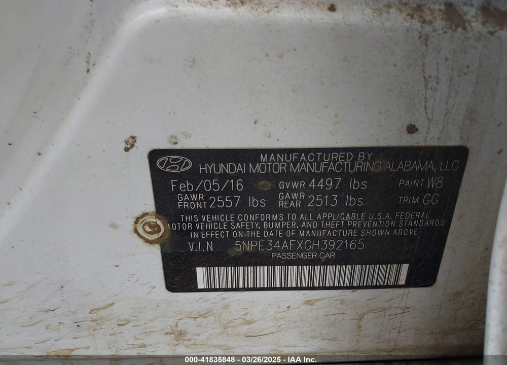2016 HYUNDAI SONATA VIN: 5NPE34AFXGH392165
