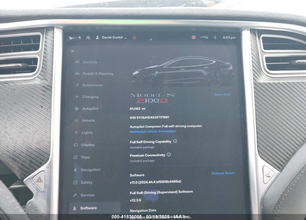 2016 TESLA MODEL S VIN: 5YJSA1E4XGF171681