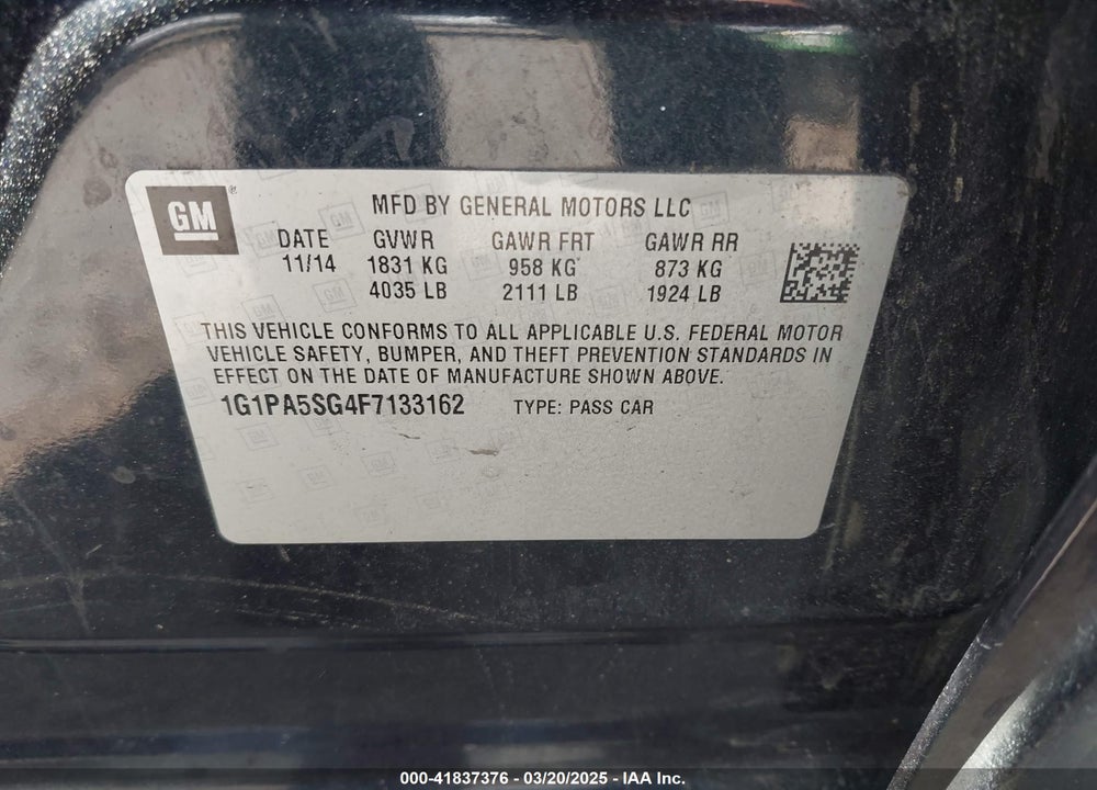 2015 CHEVROLET CRUZE VIN: 1G1PA5SG4F7133162