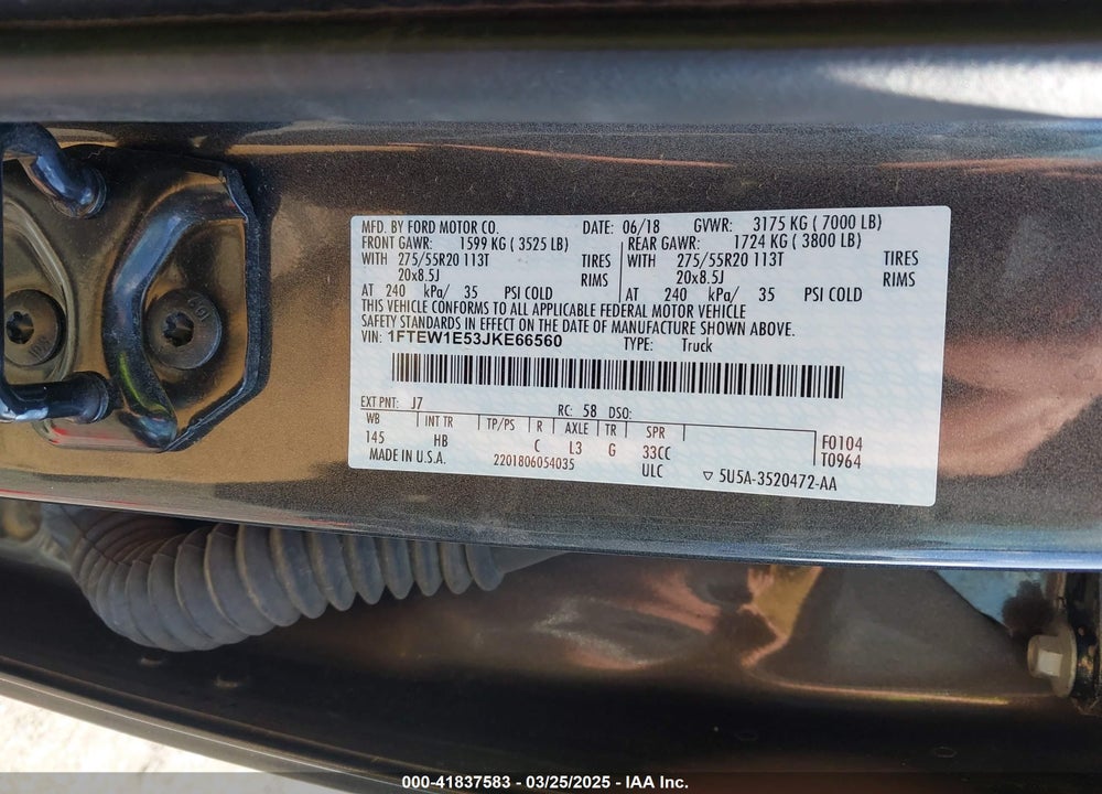 2018 FORD F-150 VIN: 1FTEW1E53JKE66560