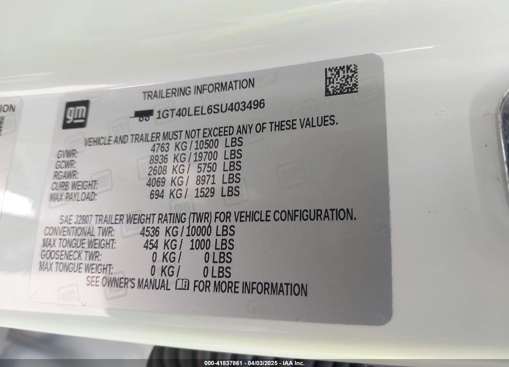 2025 GMC SIERRA EV MAX RANGE DENALI VIN: 1GT40LEL6SU403496