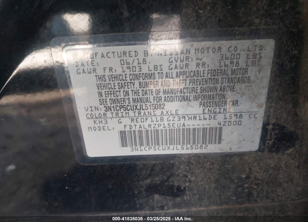 2018 NISSAN KICKS VIN: 3N1CP5CUXJL515082