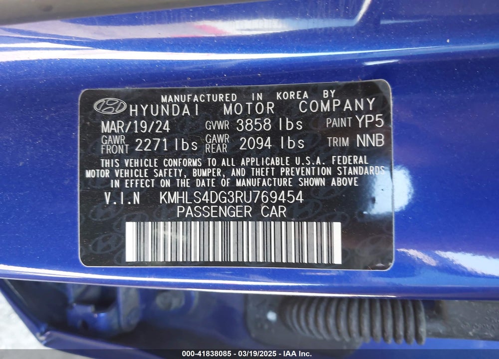 2024 HYUNDAI ELANTRA VIN: KMHLS4DG3RU769454